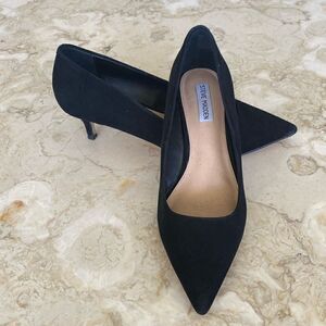 Steve Madden Sabrinah Sleek Black Suede Leather Kitten Heel Pointed Toe Pumps
